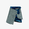 Asymmetric Houndstooth Tweed and Velvet Spliced Wrapped Wool-blend Mini Skirt